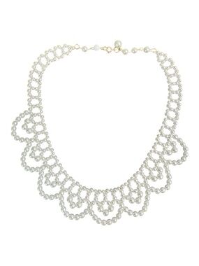 Edwardian Style Glass Pearl Necklace Scallop Lace Choker Vintage 17.5 Inch